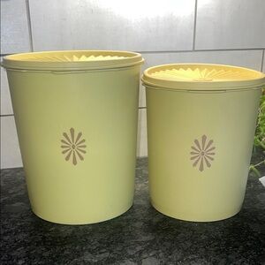 Vintage Tupperware Servalier Yellow Storage Canisters with Floral Design